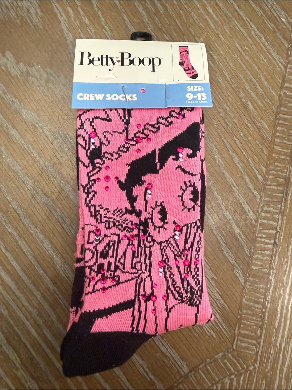 Betty Boop Pink and Black Crew Socks with Rhinestones